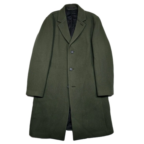 Theory Chambers Coat Overcoat Mens L Long Flannel Wool Blend 3 Button Old Money